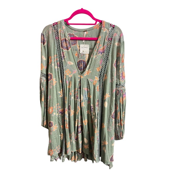 Free People Just The Two Of Us Floral Boho Tunic Dress Womens M Peasant Mini - Picture 3 of 7